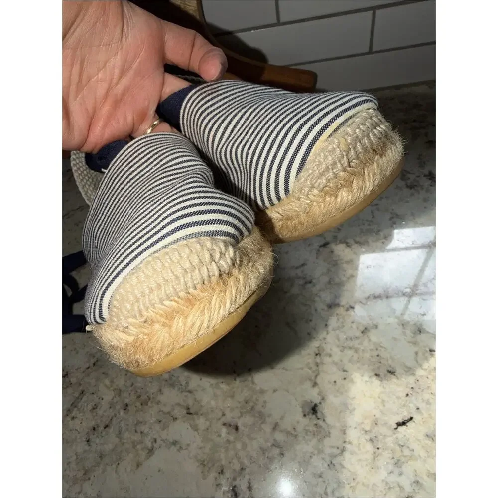Viscata Spain $140 Striped Navy and White Escala Espadrille Lace-Up EU39 US8 EUC